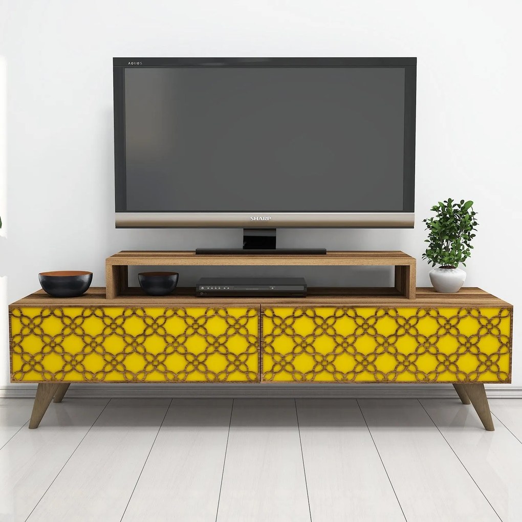 Móvel TV City – Nogueira e Amarelo – 140x48,8x41,8 cm