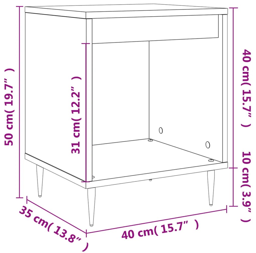 Mesa de cabeceira 40x35x50cm derivados madeira branco brilhante