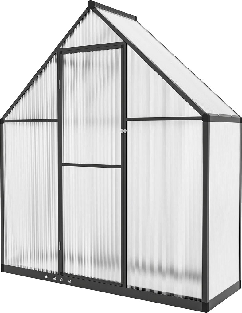 Estufa de jardim em alumínio e policarbonato 170 (L) x 58 (P) x 195 (A) cm, estufa com janela ajustável e porta de batente resistente às intempéries e