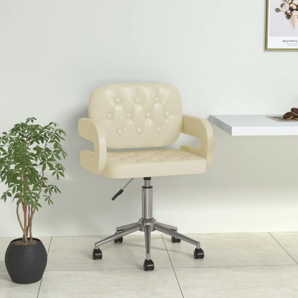 vidaXL Cadeira de jantar giratória couro artificial cor creme