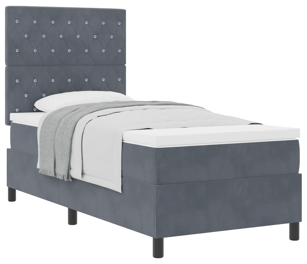 Cama Box Spring com Colchão VidaXL Cinza Escuro 100x200 cm Veludo
