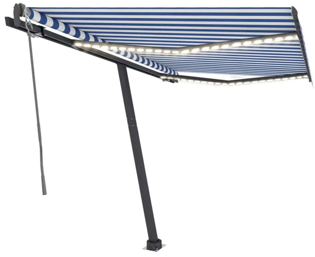 Toldo automático LED e sensor de vento 300x250 cm azul e branco