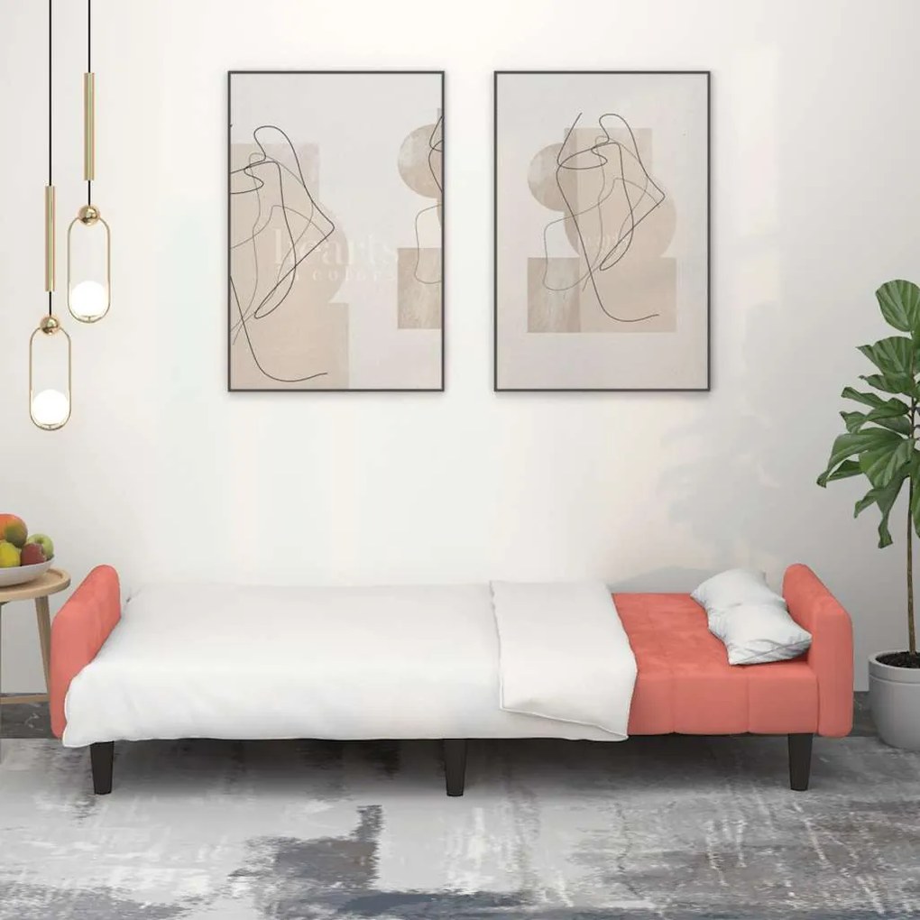Sofá-cama de 2 lugares veludo rosa