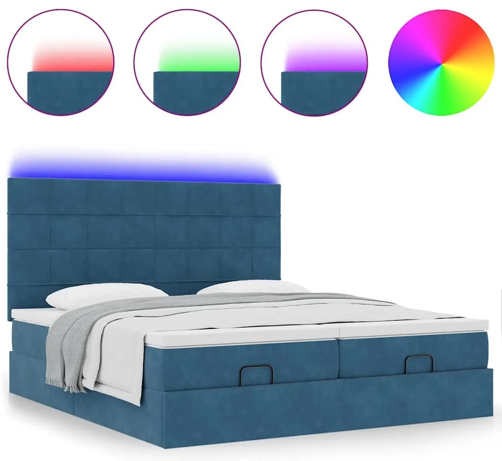 Estrutura cama otomana colchões 180x200 cm veludo azul escuro