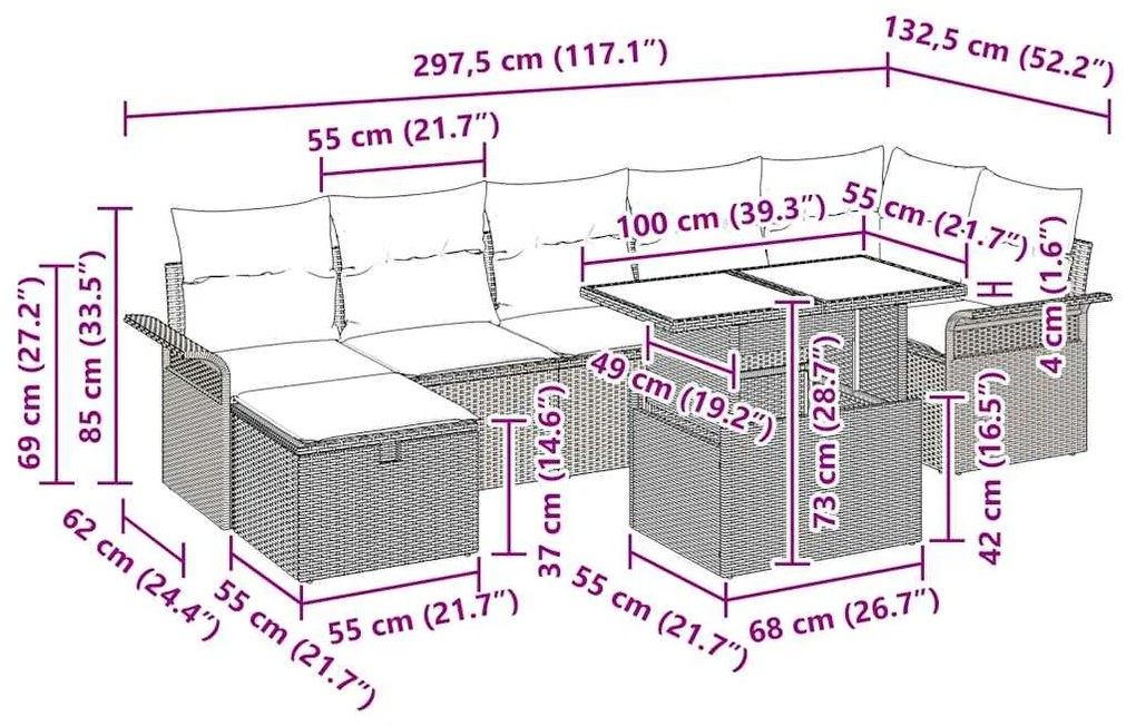 Conjunto de Sofás de Jardim com Almofadas em Polirattan de 8 Peças Beg