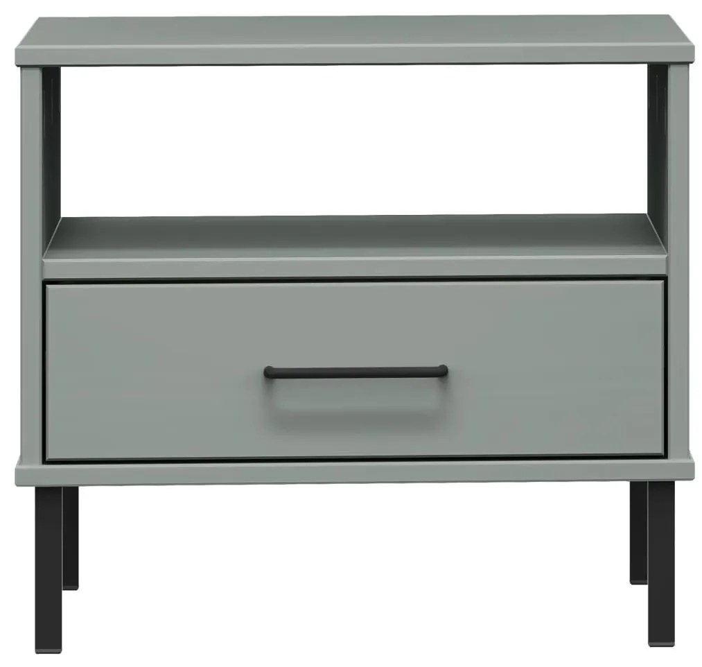 Mesa cabeceira c/ pernas de metal pinho maciço OSLO cinzento