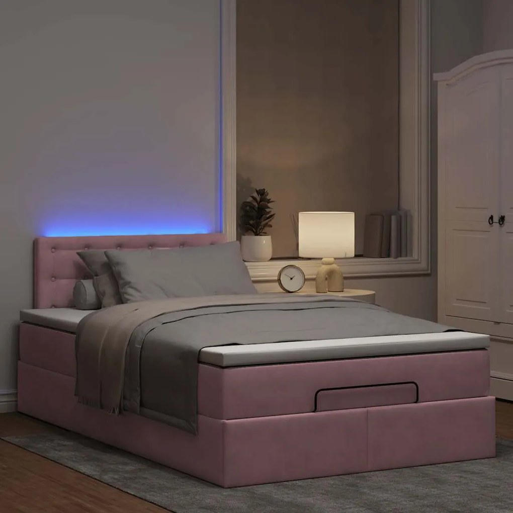 Estrutura de cama otomana com colchão 120x200 cm veludo rosa