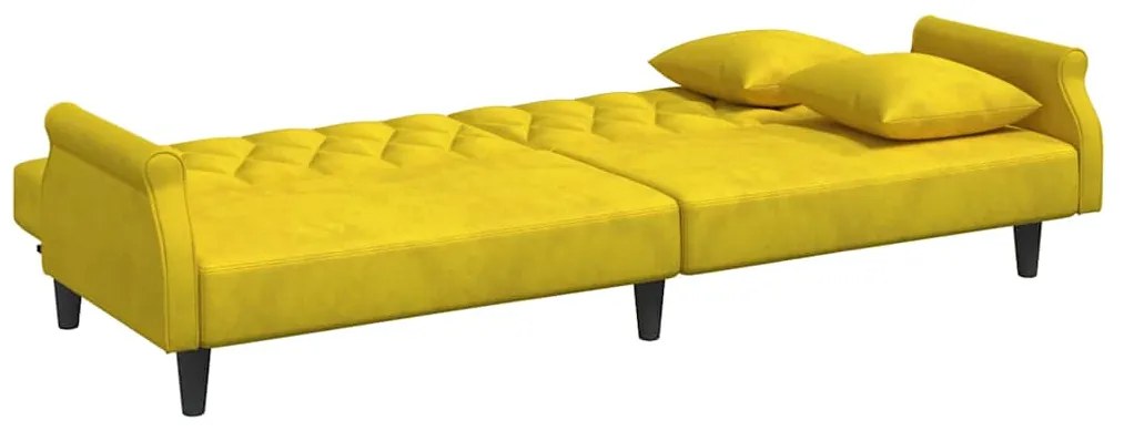 Sofá-cama com apoio de braços veludo amarelo