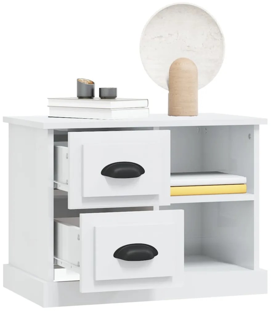 Mesa de cabeceira 60x35,5x45 cm branco brilhante
