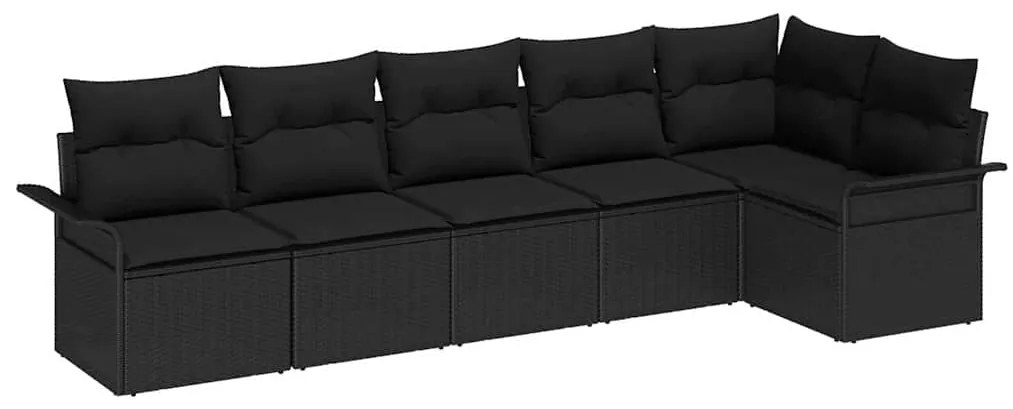 Conjunto de Sofá de Jardim de 6 Peças com Almofadas - Preto em Poli Ra
