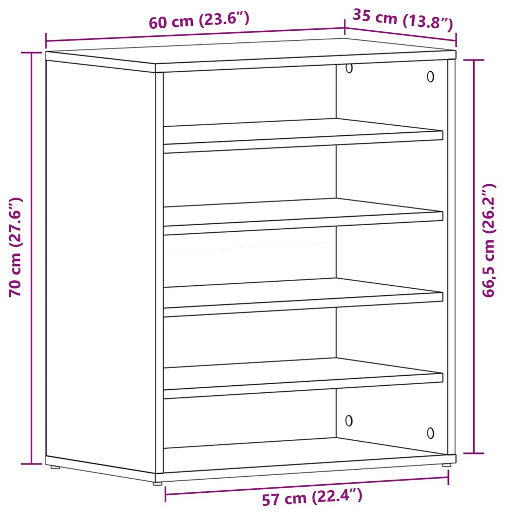 Armário para Sapatos vidaXL Preto Carvalho 60x35x70 cm em Madeira Deri