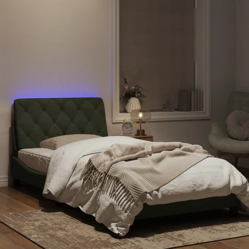 Estrutura de cama c/ luzes LED 100x200 cm veludo cinzento-claro