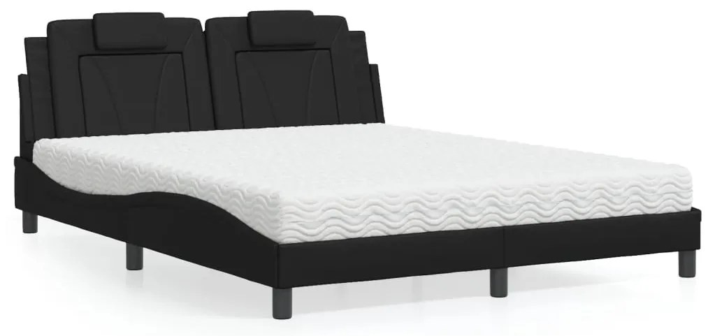 Cama com colchão 160x200 cm couro artificial preto
