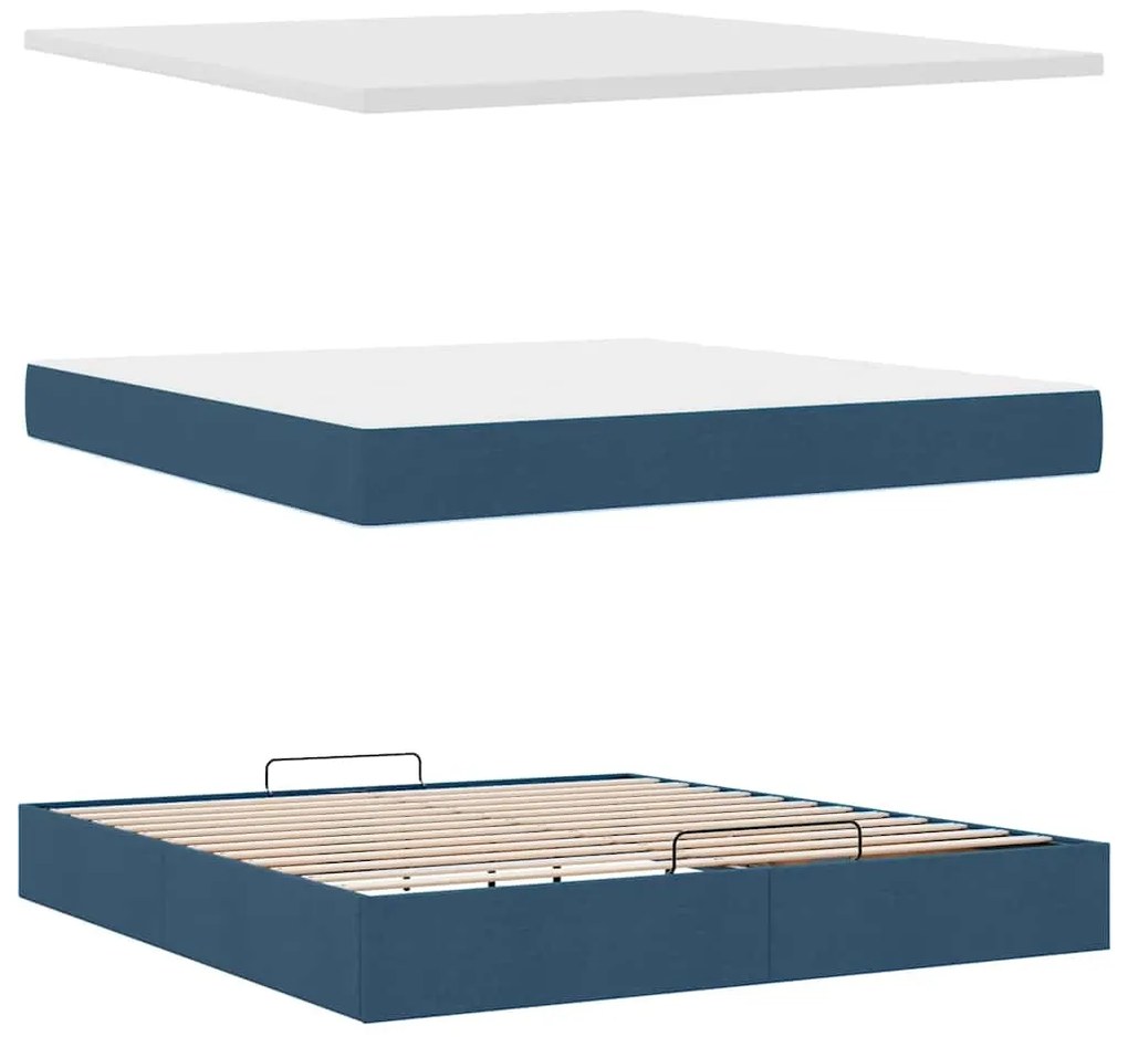 Estrutura de cama otomana com colchão 160x200 cm tecido azul