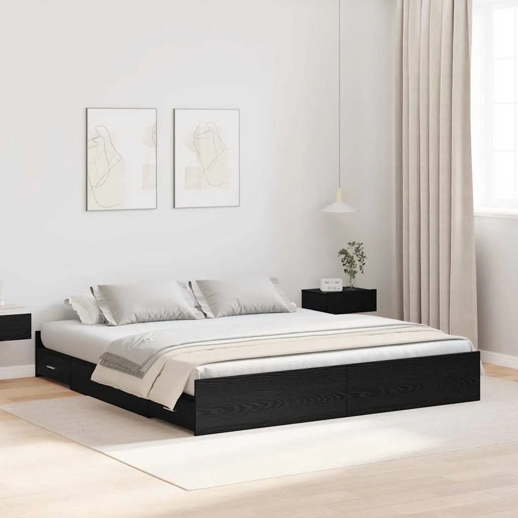 vidaXL Estrado de cama com arrumação Carvalho preto 200 x 200 cm