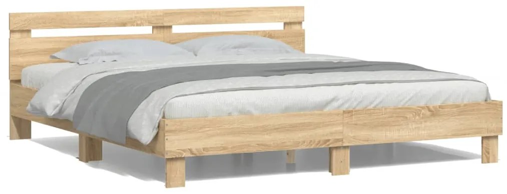 Estrutura cama c/ cabeceira/luzes LED 160x200cm carvalho sonoma