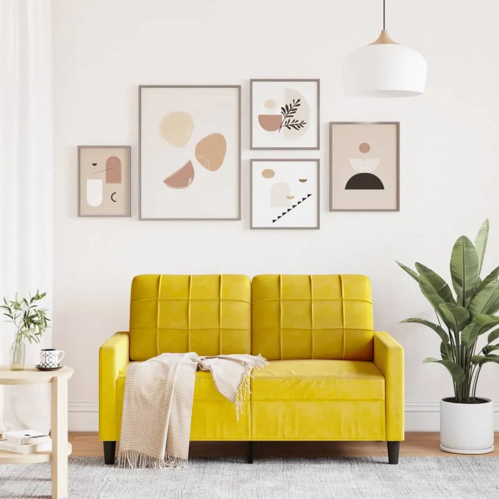 Sofá de 2 lugares veludo 120 cm amarelo