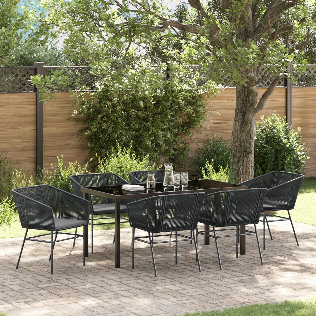 vidaXL Conjunto de Jantar de Jardim com 7 Peças e Almofadas Preto em Ratan Sintético