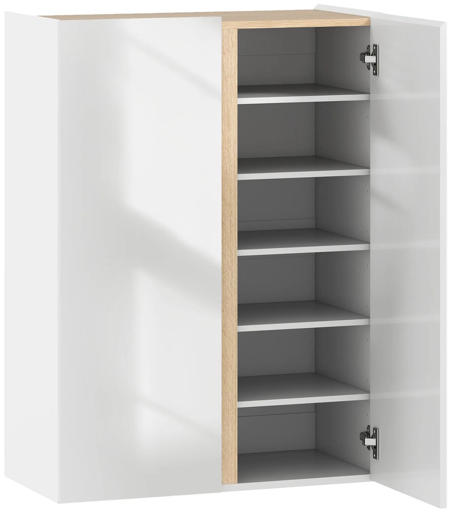 Sapateira de 6 Níveis com 2 Portas em Branco Brilhante com Fechamento Suave e Prateleiras Ajustáveis 70x33,5x95 cm Branco