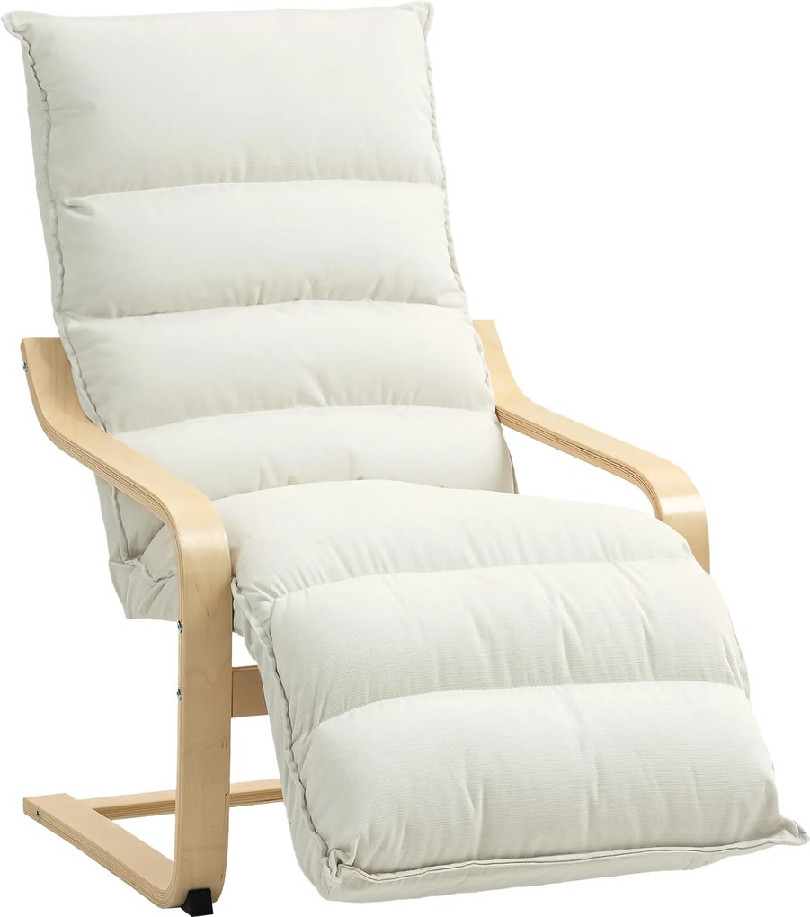 HOMCOM Poltrona de Sala com Apoio para os Pés Ajustável Estofada em Veludo com Estrutura de Madeira 67x93x105 cm Creme | Aosom Portugal