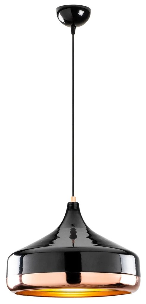 Candeeiro de Teto Yildo – Preto e Cobre – Diâmetro 36 cm, Altura 122 c