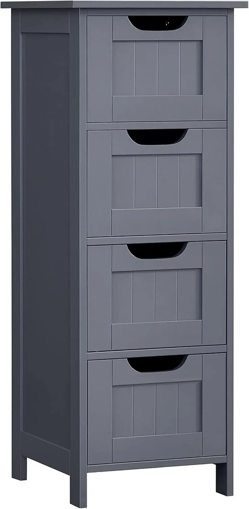 Armário de banheiro VASAGLE, armário de banheiro com 4 gavetas, armário de banheiro independente, 30 x 30 x 82 cm, para sala de estar, sala de jantar, cozinha, estilo moderno, cinza LHC040G01