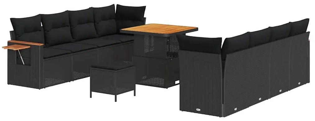 Conjunto de Sofá de Jardim de 11 Peças com Almofadas Rattan Poly Preto