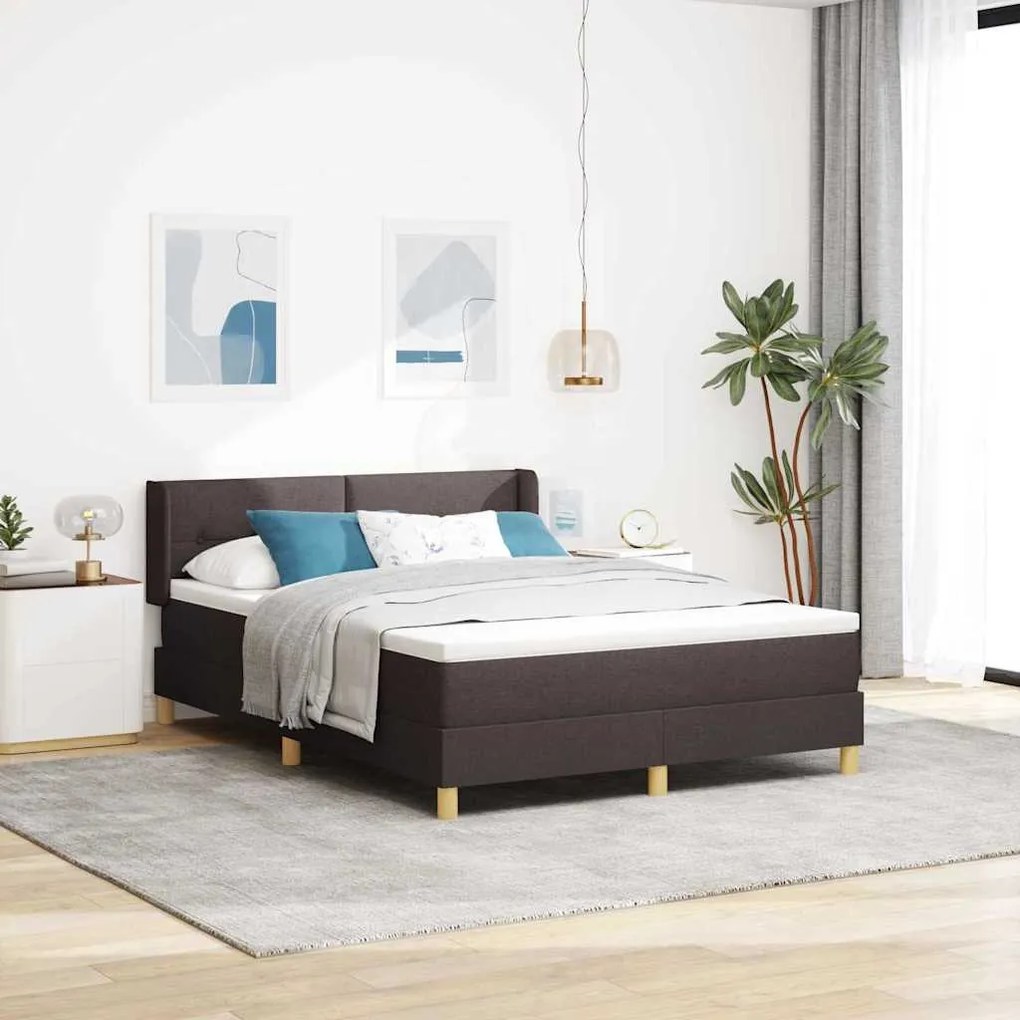 Cama Box com cabeceira Manual Castanho escuro 140 x 200 cm Estofado