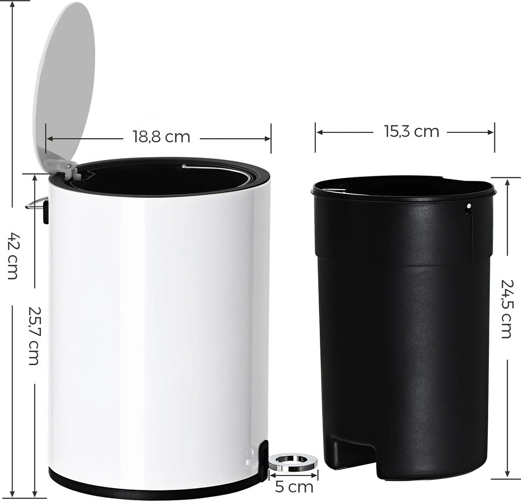 Caixote do lixo pequeno para casa de banho 3 litros Branco