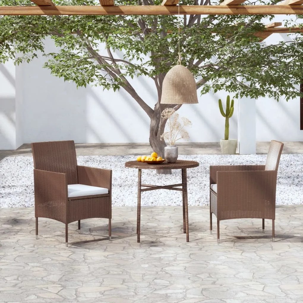 3098024 vidaXL 3 pcs conjunto de jantar para jardim vime PE castanho