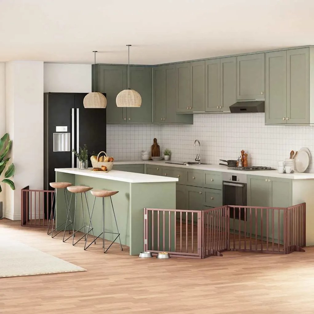 vidaXL Portão cães c/ porta dobrável 12 painéis 960 cm álamo castanho