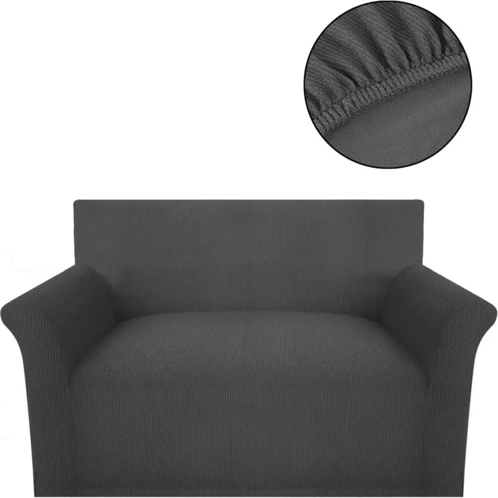 Capa sofá em malha canelada de poliéster elástica, cinzento