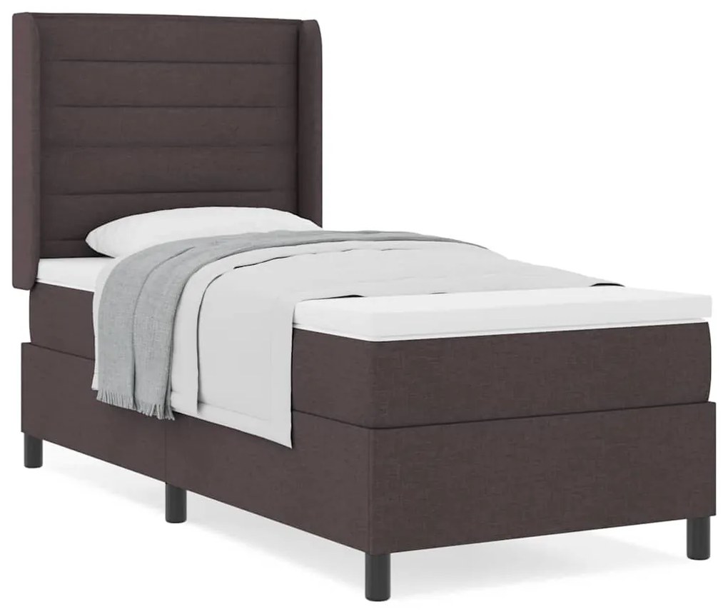Cama Box com Colchão - Marrom Escuro, 80x200 cm, Tecido