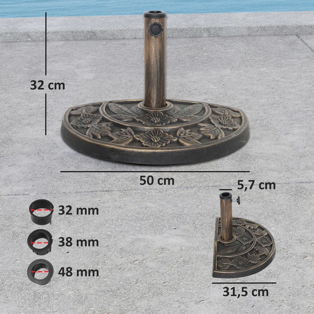 Base para Chapéu de Sol Semicircular Suporte para Chapéu de Sol com Enchimento de Cimento 9,5 kg 50x31,5x32 cm Bronze