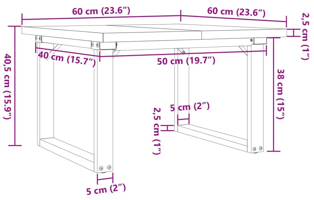 Mesa de centro estrutura em O 60x60x40,5 cm pinho/aço
