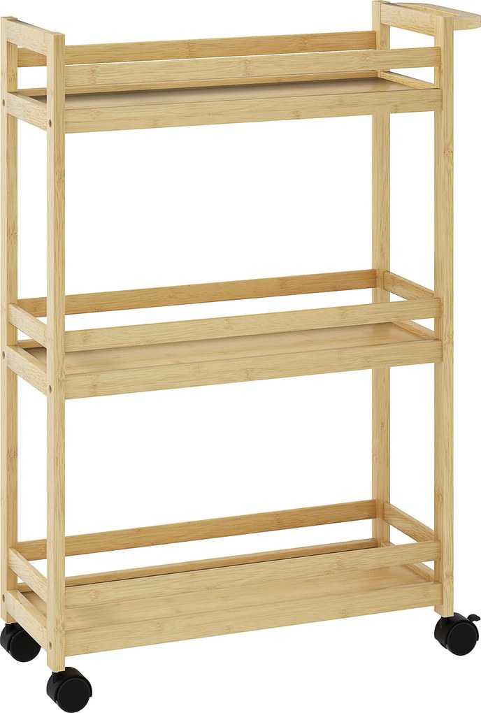 Carrinho para Casa de Banho de Bambu com 3 Níveis Carrinho de Arrumação para Casa de Banho Cozinha 55x20x75 cm Madeira