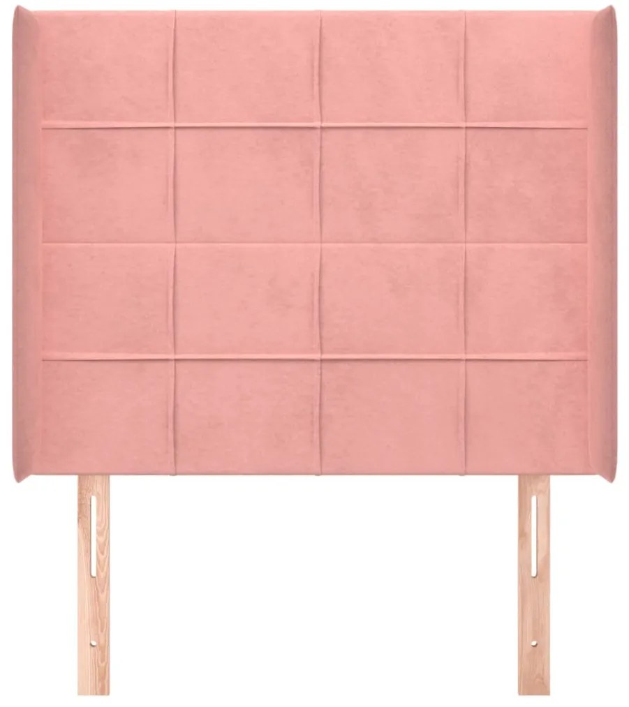 Cabeceira de cama c/ abas veludo 83x16x118/128 cm rosa