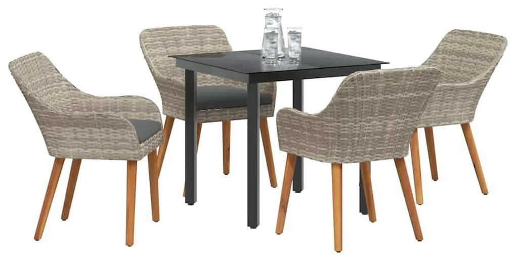 Conjunto de sala de jantar 5 pcs Cinza claro e preto Médio