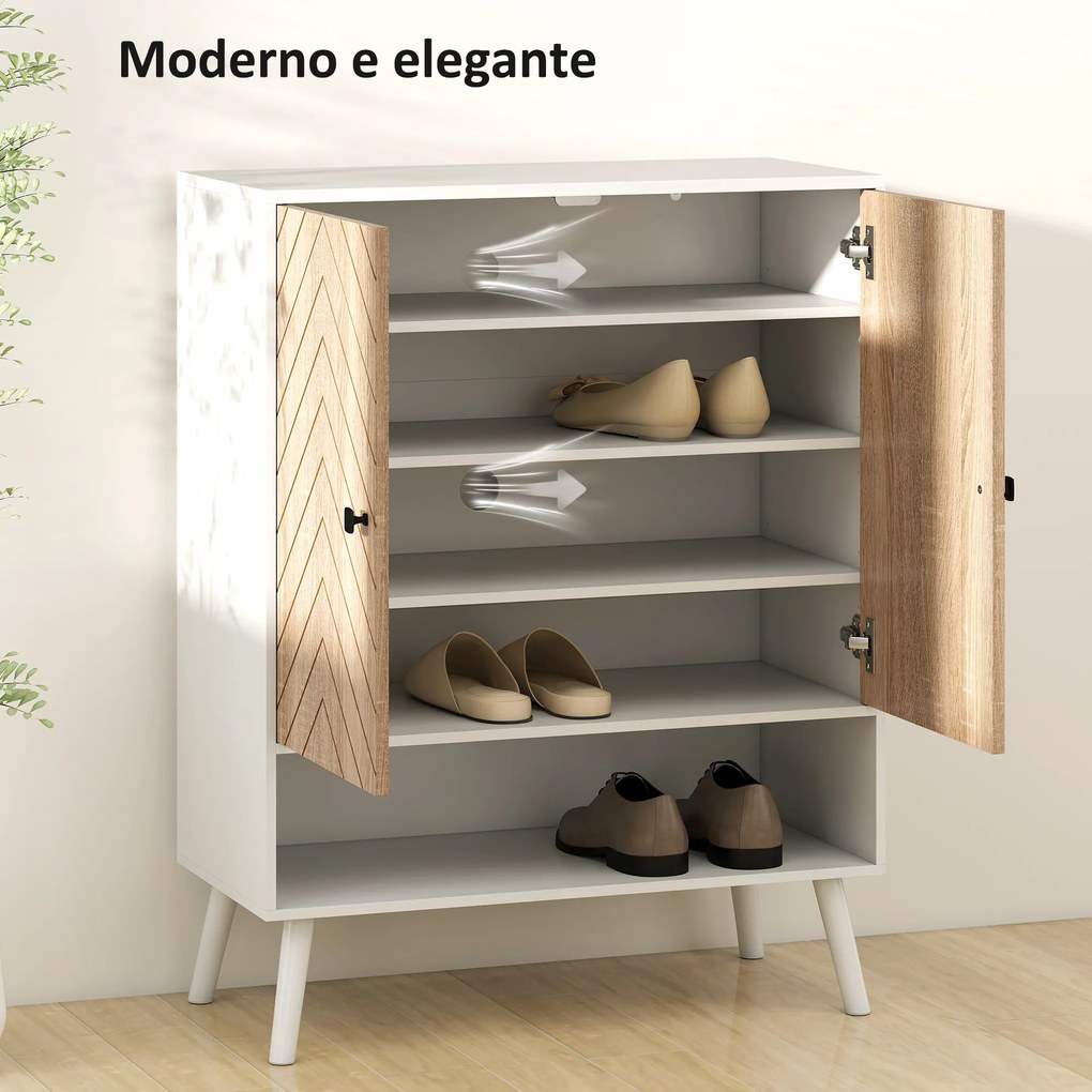 Sapateira com Desenho em Espiga Prateleiras Ajustáveis Compartimento Aberto para 15 Pares de Sapatos 75x35x97 cm Branco e Madeira
