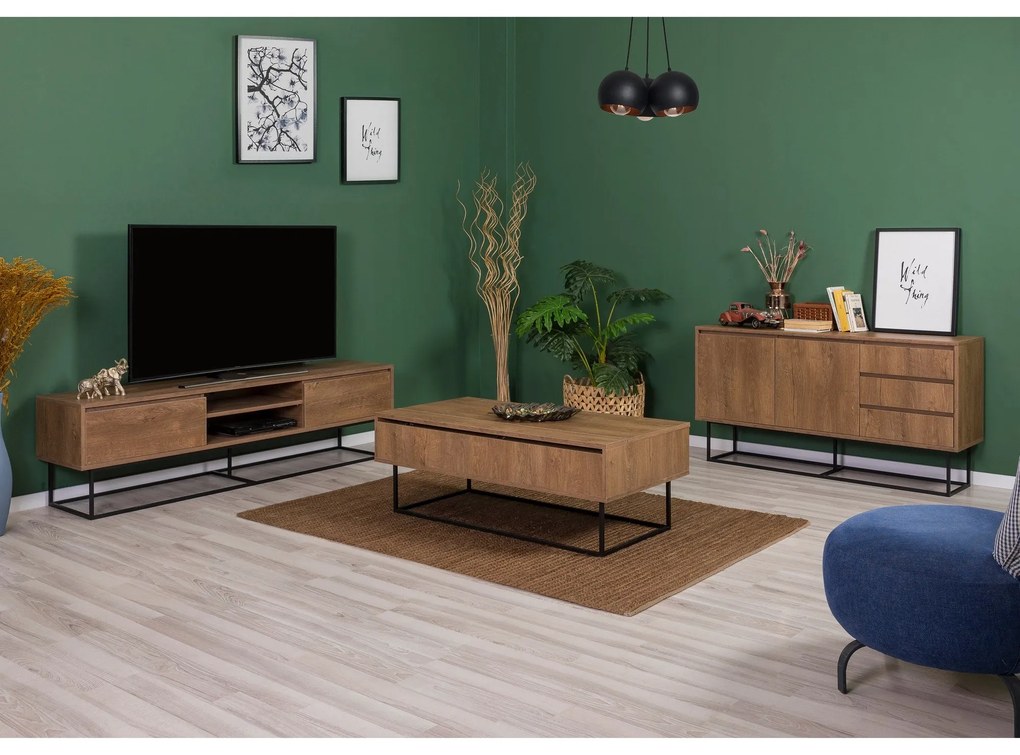 Conjunto de Mobiliário de Sala Laxus – Nogueira e Preto – 90x39x40 cm
