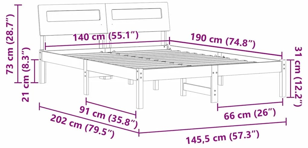 Estrutura da Cama Castanho-mel 140 x 190 cm