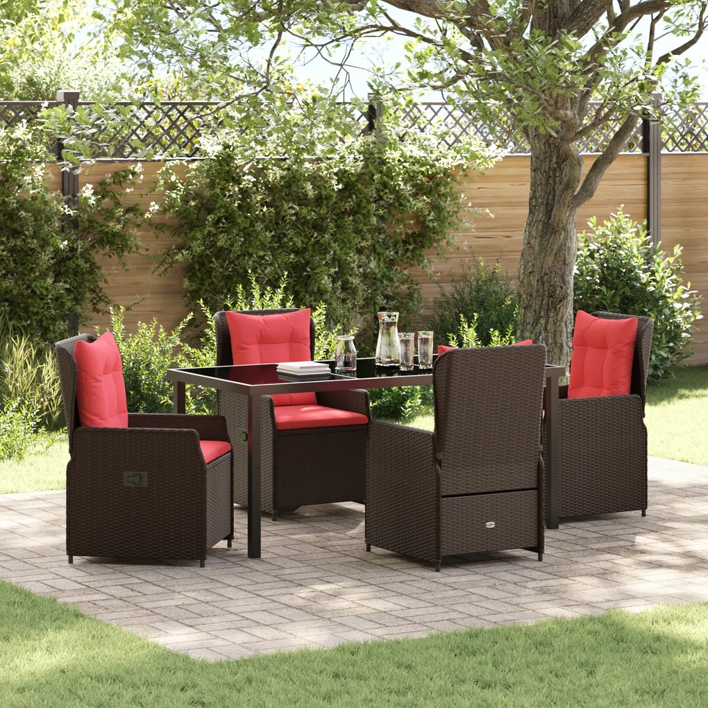 vidaXL Conjunto de Jantar de Jardim 5 Peças Rattan Poly Castanho