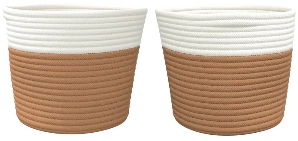 Cestos de arrumação 2 pcs Ø24x18 cm algodão castanho e branco