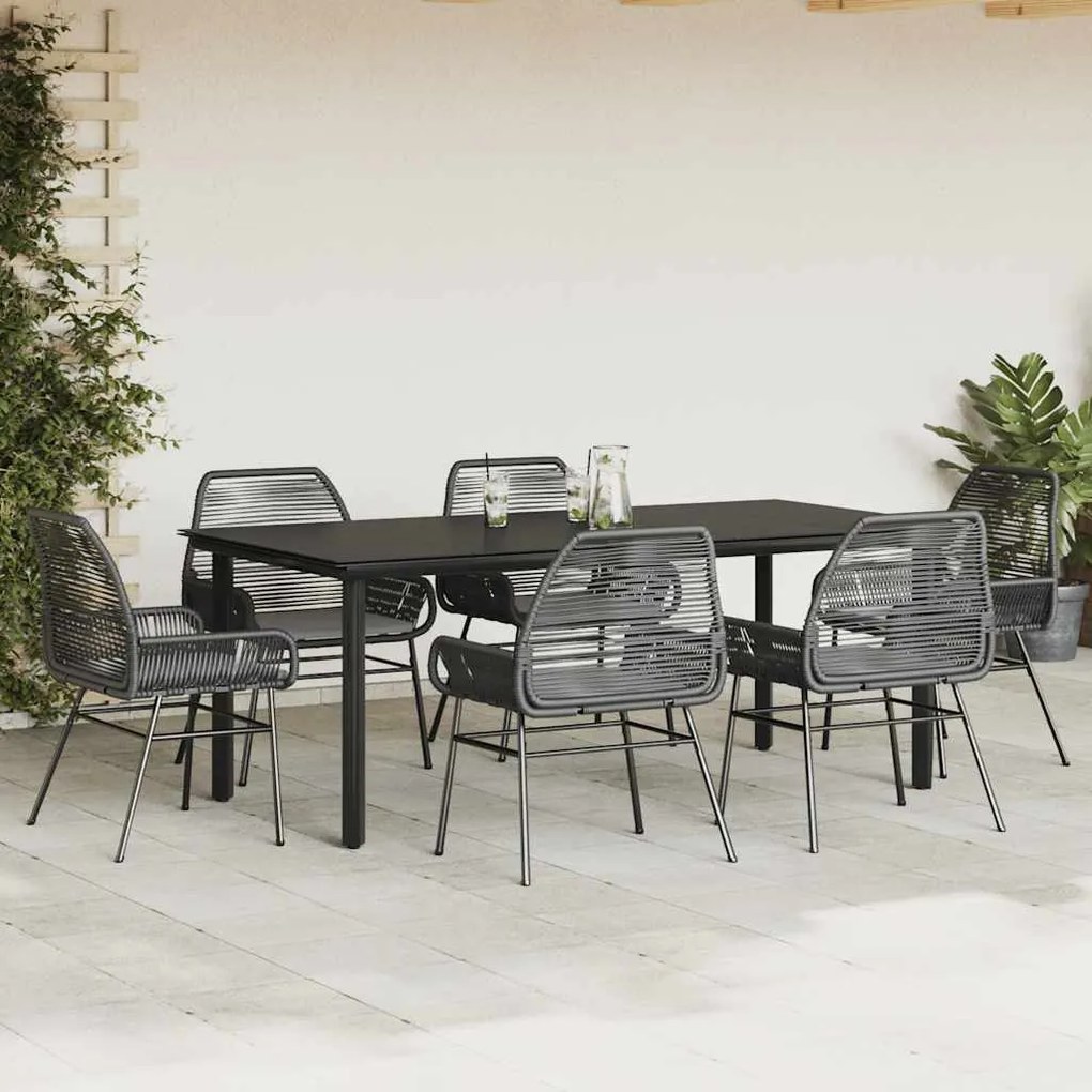 Conjunto de jantar jardim 7 peças almofadas vidro vime PE preto