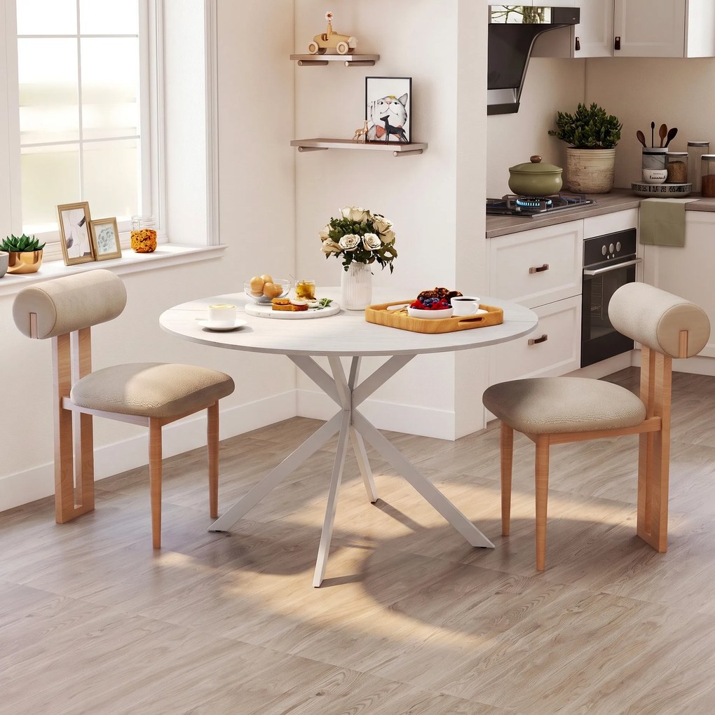 Mesa de Jantar Industrial para 4 Pessoas Redonda Ø120 cm (CADEIRAS NÃO INCLUIDAS) com Pés de Aço, Branca