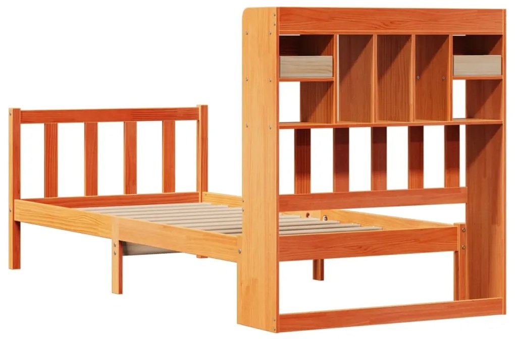 Cama c/ estante sem colchão 100x200cm pinho maciço castanho-mel