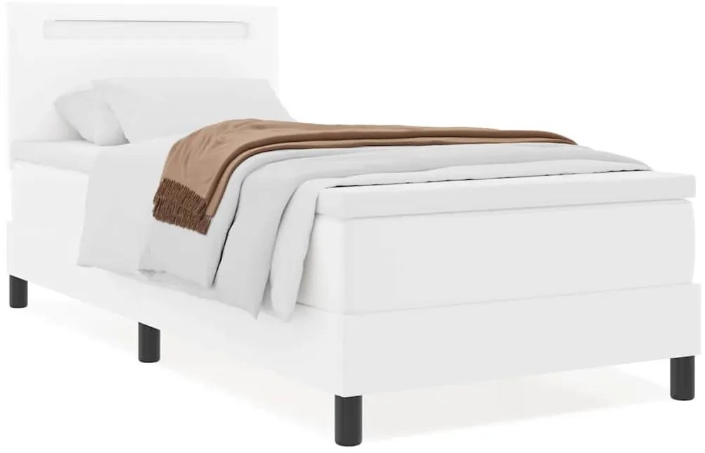 Cama Box com Colchão - Branca 100x200 cm em Couro Sintético.