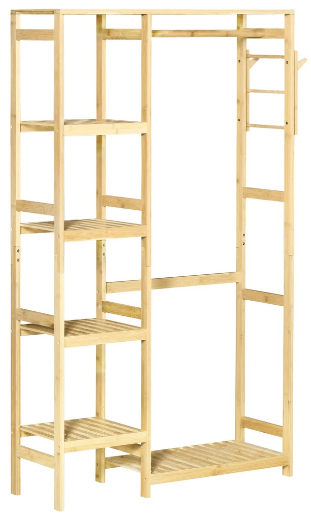 HOMCOM Suporte para Cabides de Bambu Cabideiro com Prateleiras de 4 Níveis com Barra Prateleira Inferior 90x30x155cm Madeira | Aosom Portugal