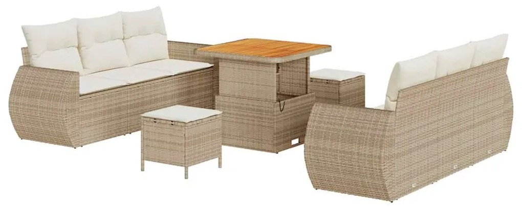 sofá de jardim 9 peças com almofadas bege de rattan e acácia