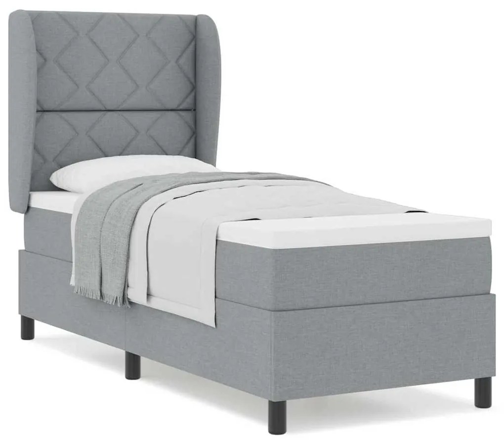 Cama Box com Colchão Cinza Claro, 80x200 cm, Tecido